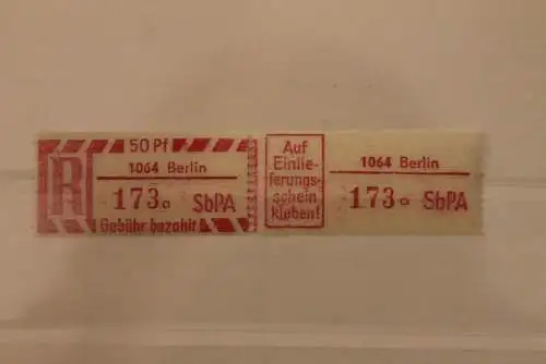 DDR 1968 SbPA - Einschreibe-Gebührenzettel  1064 Berlin, 173 a I **Z