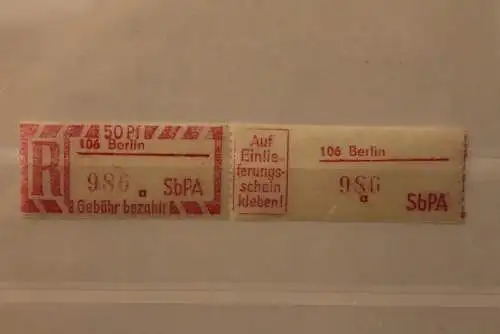 DDR 1968 SbPA - Einschreibe-Gebührenzettel  106 Berlin, 986 a II **Z