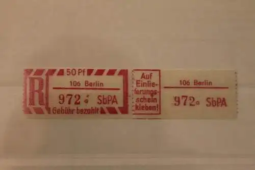 DDR 1968 SbPA - Einschreibe-Gebührenzettel  106 Berlin, 972 a I **Z