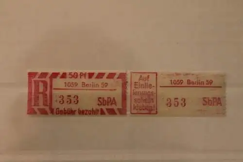 DDR 1968 SbPA - Einschreibe-Gebührenzettel  1059 Berlin 59, 353 II **Z