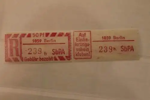 DDR 1968 SbPA - Einschreibe-Gebührenzettel  1059 Berlin, 239 b II **Z