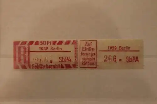 DDR 1968 SbPA - Einschreibe-Gebührenzettel  1059 Berlin, 266 a II **Z