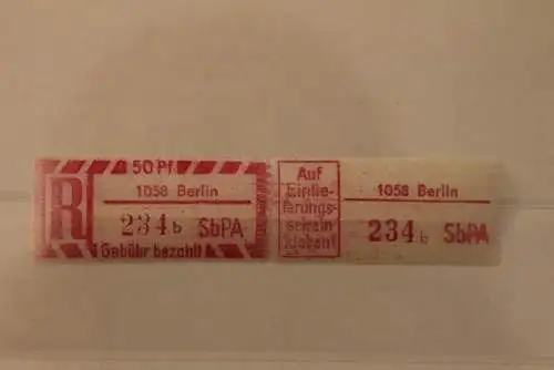 DDR 1968 SbPA - Einschreibe-Gebührenzettel  1058 Berlin, 234 b I **Z