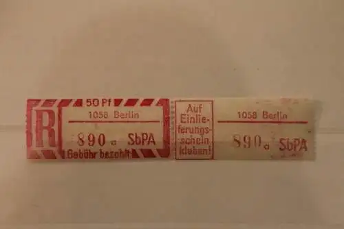 DDR 1968 SbPA - Einschreibe-Gebührenzettel  1058 Berlin, 890 a II **Z