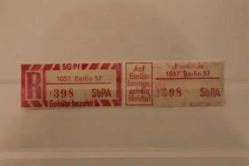 DDR 1968 SbPA - Einschreibe-Gebührenzettel  1057 Berlin 57, 398 II **Z