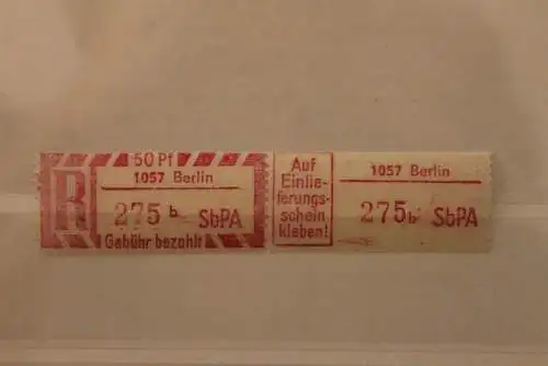 DDR 1968 SbPA - Einschreibe-Gebührenzettel  1057 Berlin, 275 b II **Z