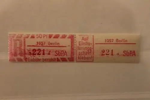 DDR 1968 SbPA - Einschreibe-Gebührenzettel  1057 Berlin, 221 a II **Z