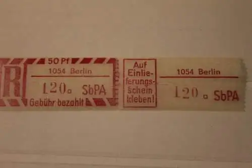 DDR 1968 SbPA - Einschreibe-Gebührenzettel  1054 Berlin, 120 a **Z