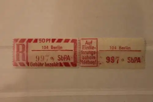 DDR 1968 SbPA - Einschreibe-Gebührenzettel  104 Berlin, 997 a I **Z