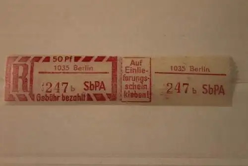 DDR 1968 SbPA - Einschreibe-Gebührenzettel  1035 Berlin, 247 b II **Z