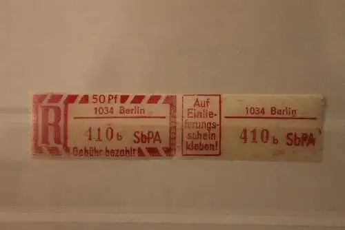 DDR 1968 SbPA - Einschreibe-Gebührenzettel  1034 Berlin, 410 b II **Z