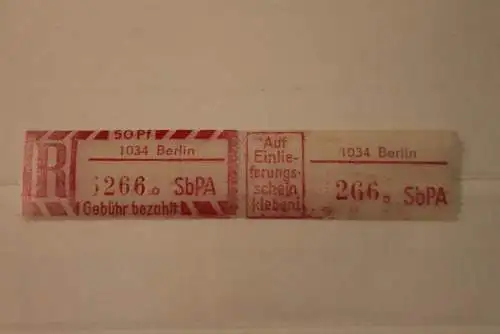 DDR 1968 SbPA - Einschreibe-Gebührenzettel  1034 Berlin, 266 a I **Z