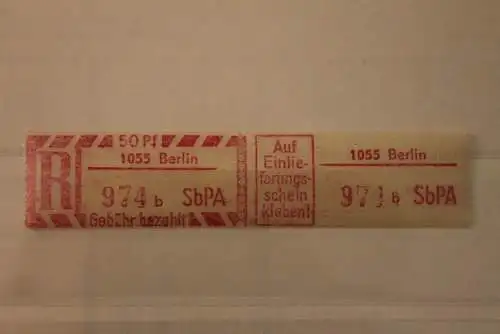 DDR 1968 SbPA - Einschreibe-Gebührenzettel  1055 Berlin, 974 b II **Z