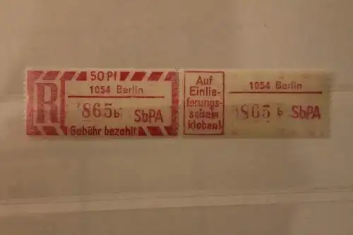 DDR 1968 SbPA - Einschreibe-Gebührenzettel  1054 Berlin, 865 b II **Z