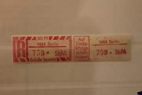 DDR 1968 SbPA - Einschreibe-Gebührenzettel  1054 Berlin, 759 a II **Z