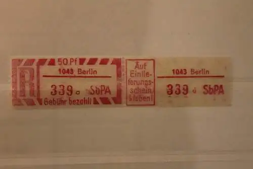 DDR 1968 SbPA - Einschreibe-Gebührenzettel  1043 Berlin, 339 a **Z