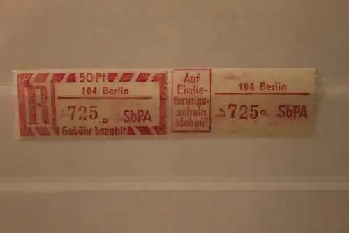 DDR 1968 SbPA - Einschreibe-Gebührenzettel  104 Berlin, 725 a II **Z