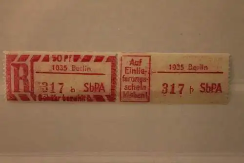 DDR 1968 SbPA - Einschreibe-Gebührenzettel  1035 Berlin, 317 b **Z