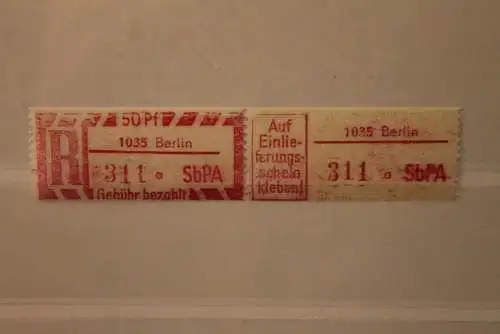 DDR 1968 SbPA - Einschreibe-Gebührenzettel  1035 Berlin, 311 a II **Z