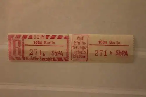 DDR 1968 SbPA - Einschreibe-Gebührenzettel  1034 Berlin, 271 b II **Z