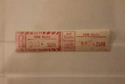 DDR 1968 SbPA - Einschreibe-Gebührenzettel  1032 Berlin, 892 b II **Z