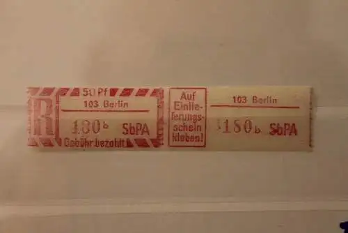 DDR 1968 SbPA - Einschreibe-Gebührenzettel  103 Berlin, 180 b II **Z