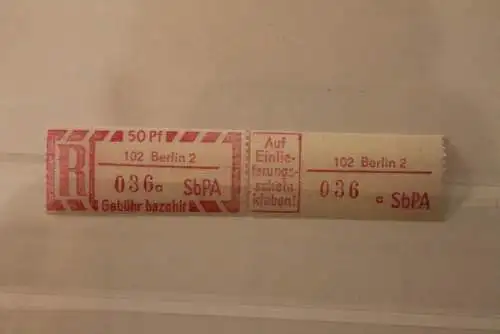 DDR 1968 SbPA - Einschreibe-Gebührenzettel  102 Berlin 2 , 036 a II **Z