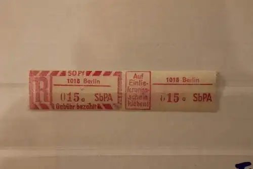 DDR 1968 SbPA - Einschreibe-Gebührenzettel  1018 Berlin , 015 a I **Z