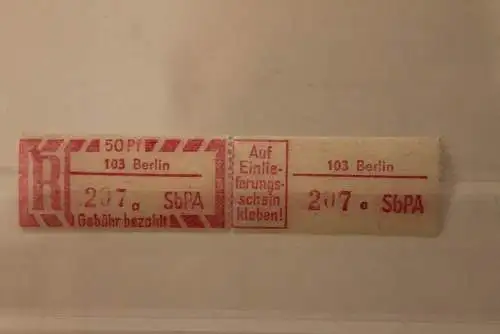 DDR 1968 SbPA - Einschreibe-Gebührenzettel  103 Berlin , 207 a I  **Z