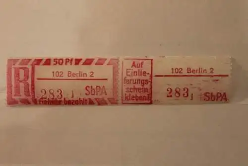 DDR 1968 SbPA - Einschreibe-Gebührenzettel  102 Berlin 2, 283 j II  **Z