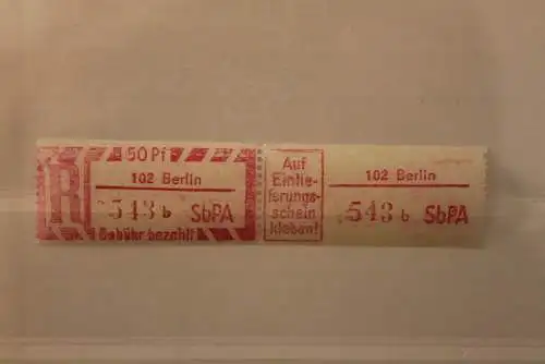 DDR 1968 SbPA - Einschreibe-Gebührenzettel  102 Berlin, 543 b I  **Z