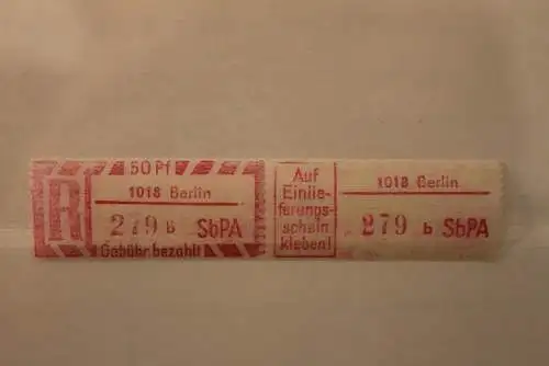 DDR 1968 SbPA - Einschreibe-Gebührenzettel  1018 Berlin, 279 b I **Z