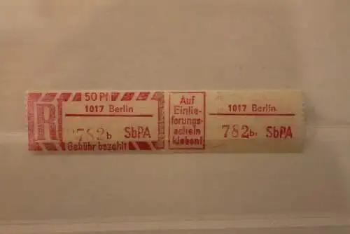 DDR 1968 SbPA - Einschreibe-Gebührenzettel  1017 Berlin, 782 b I **Z