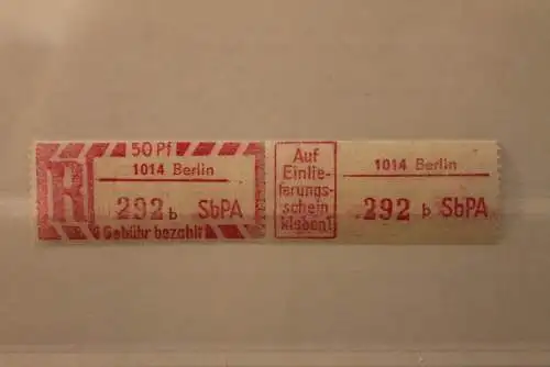 DDR 1968 SbPA - Einschreibe-Gebührenzettel  1014 Berlin, 292 b I **Z