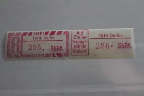 DDR 1968 SbPA - Einschreibe-Gebührenzettel  1014 Berlin, 296a II; **Z