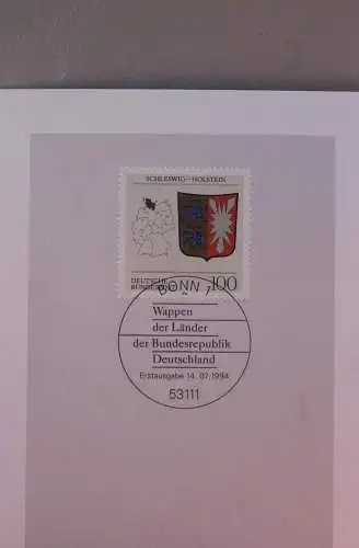 Ministerkarte zum Ausgabeanlaß: "Wappen der Länder: Schleswig-Holstein", 14. Juli 1994; MiNr. 1715