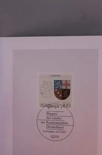 Ministerkarte zum Ausgabeanlaß: "Wappen der Länder: Saarland", 13. Jan. 1994; MiNr. 1712