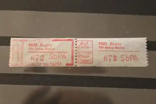 DDR; Einschreibe-Gebührenzettel SbPÄ; Einschreibemarke 1025 Berlin "750 Jahre Berlin";**Z, MNH