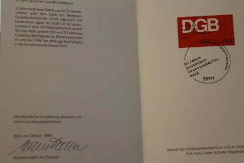 Ministerkarte aus 1999: Deutscher Gewerkschaftsbund - DGB; MiNr. 2083