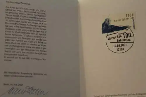 Ministerkarte aus 2001: Werner Egk; MiNr. 2186