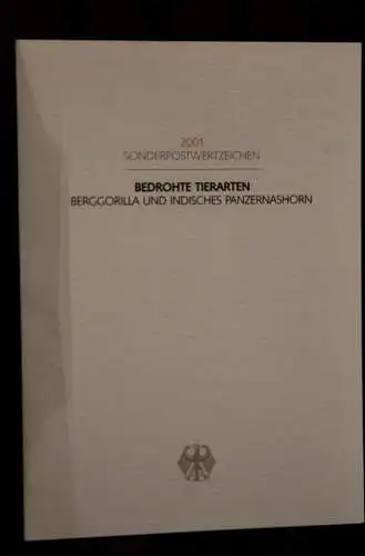 Ministerkarte aus 2001: Bedrohte Tierarten:Berggorilla und Panzernashorn; MiNr. 2182-83