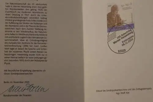 Ministerkarte aus 2001: Werner Heisenberg; MiNr. 2228