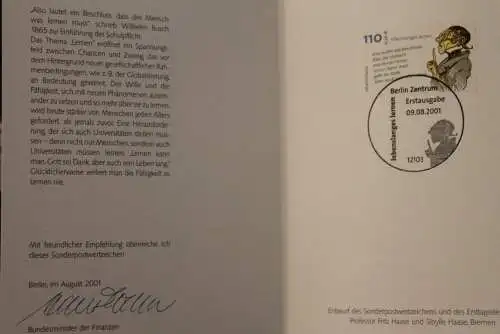 Ministerkarte aus 2001: Lebenslanges Lernen; MiNr. 2209