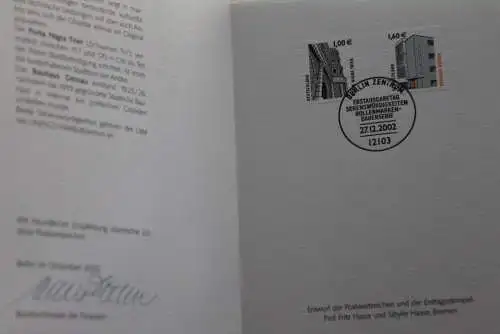 Ministerkarte aus 2002: Sehenswürdigkeiten: Porta Nigra und Bauhaus Dessau; MiNr. 2301-02