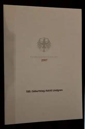 Ministerkarte aus 2007: 100. Geburtstag Astrid Lindgren;  MiNr. 2629