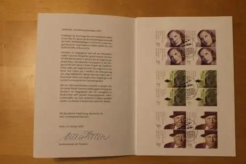 Deutschland 2001:Wohlfahrt:Filmschauspieler;  Ministerkarte; MiNr. 2218-22