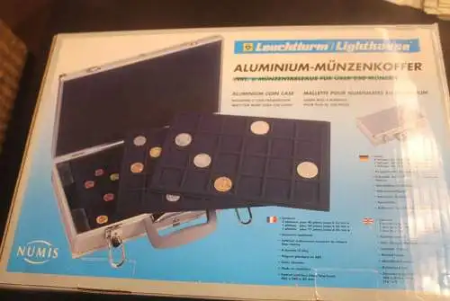 Münzen-Koffer; Münzkoffer, Aluminium - Münzenkoffer, Leuchtturm, ohne Tabletts