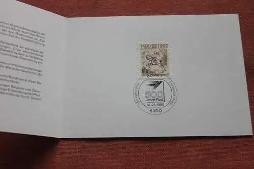 Silberkarte; Zentrale Klappkarte mit Postwertzeichen - Kontaktgabe: "500 Jahre Post"; 12.01.1990; MiNr. 1445