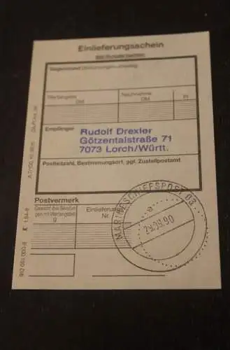 Deutschland 1990; Marineschiffspost 03, Fregatte Augsburg -SNFL 90; Einschreiben mit Einlieferungsschein