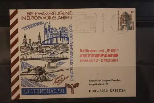 DDR 1990; Lilienthal '91 Dresden Erste Wasserfluglinie Europas: Hamburg-Dresden mit Interflug "IF 631"